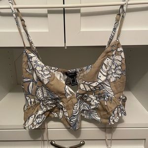 Forever 21 Green Blue Tropical Floral Tank Top Crop Top Medium